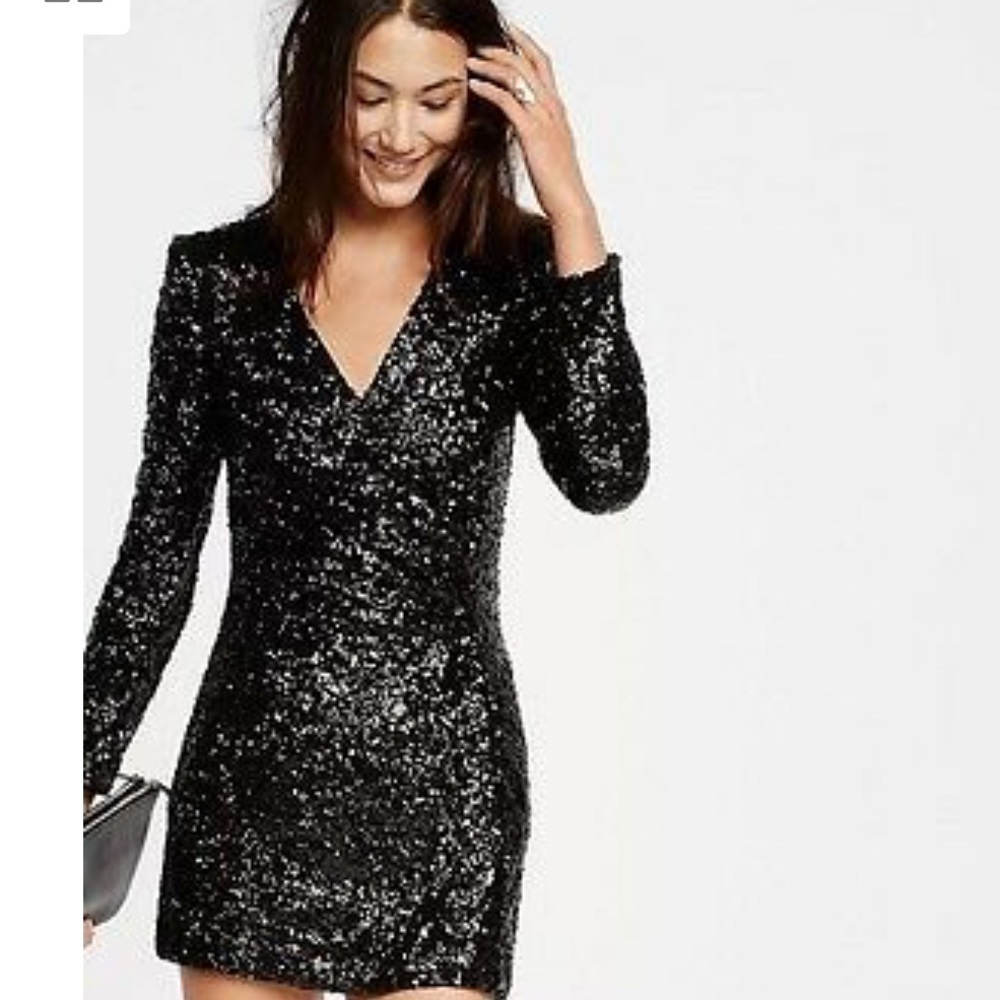Express Black Sequin Party Dress 2 Small NWT